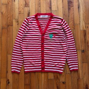 Comme Des Garçons Play Double Heart Striped Cardigan AD2009